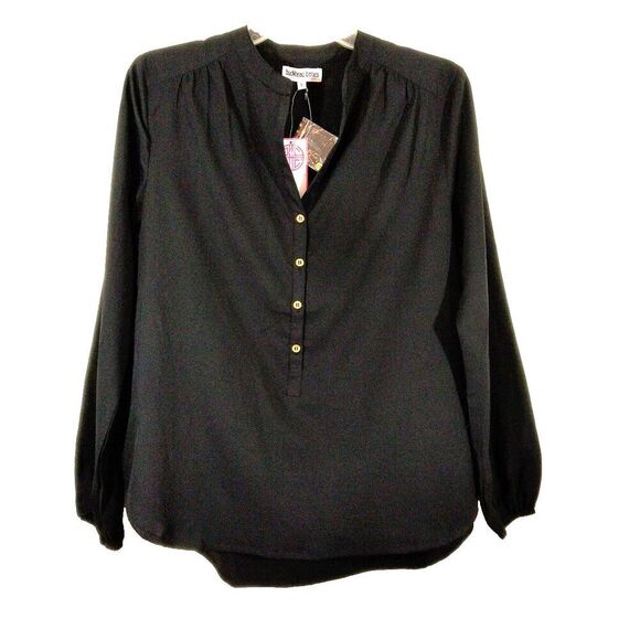 Buckhead Besties Tops - NWT Buckhead Besties Womans Small Top Blouse Black Long Sleeve Elastic Wrist